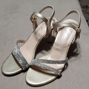 L Lorraine Formal Sparkling gold Wedge Sandal Heels Bride Prom Women’s SZ 6
